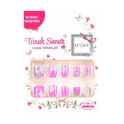 Lukky Yıldız Baskılı Yapışkanlı Takma Tırnak Seti