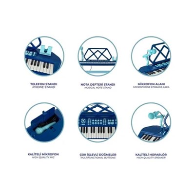 Birlik Oyuncak Ayaklı Lacivert Renkli 49 Tuşlu Piano Org