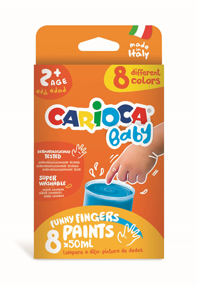 CARİOCA BEBEK PARMAK BOYASI 8 RENK 8X50 ML SÜPER YIKANABİLİR 2+ YAŞ