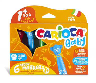 CARİOCA TEDDY JUMBO BEBEK SÜPER YIKANABİLİR KEÇELİ BOYA KALEMİ 6'LI +1 YAŞ