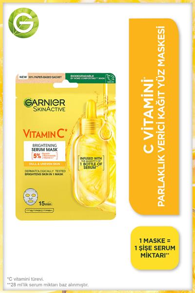 C Vitamini Parlaklık Verici Kağıt Yüz Maskesi (5% Vitamin C, Gliserin,Niasinamid),Vegan&Cruelty Free