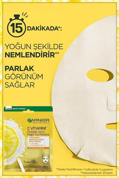 C Vitamini Parlaklık Verici Kağıt Yüz Maskesi (5% Vitamin C, Gliserin,Niasinamid),Vegan&Cruelty Free