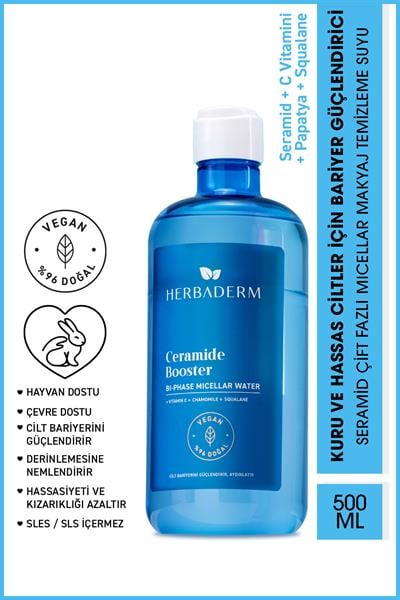 Ceramide Booster, Çift Fazlı Micellar Makyaj Temizleme Suyu 500 ml