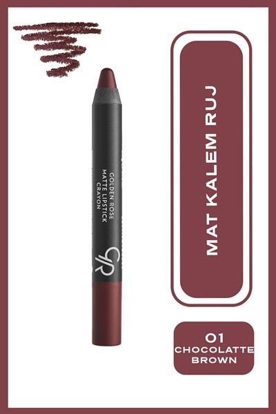 Golden Rose Matte Lipstick Crayon No:01 Chocolate Brown Mat Kalem Ruj 3,5 g