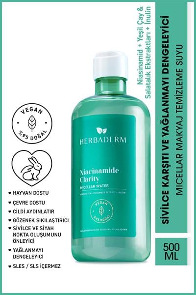 Niacinamide Clarity, Karşıtı ve Yağlanmayı Dengeleyici Micellar Makyaj Temizleme Suyu 500 ml