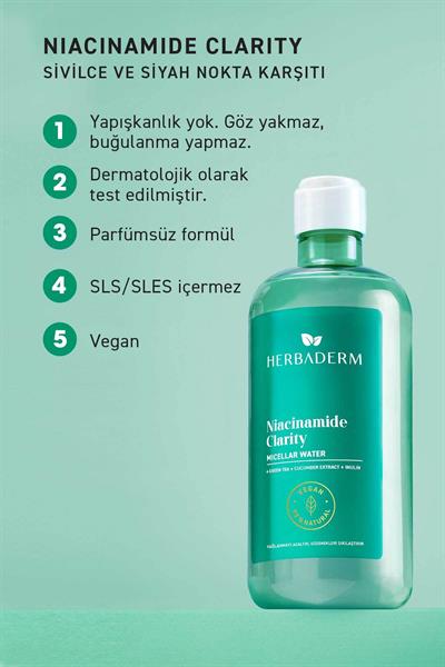 Niacinamide Clarity, Karşıtı ve Yağlanmayı Dengeleyici Micellar Makyaj Temizleme Suyu 500 ml