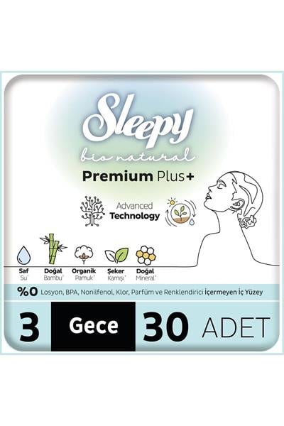 Sleepy Bio Natural Premium Plus Hijyenik Ped Mega Paket Gece Extra No:3 30_lu