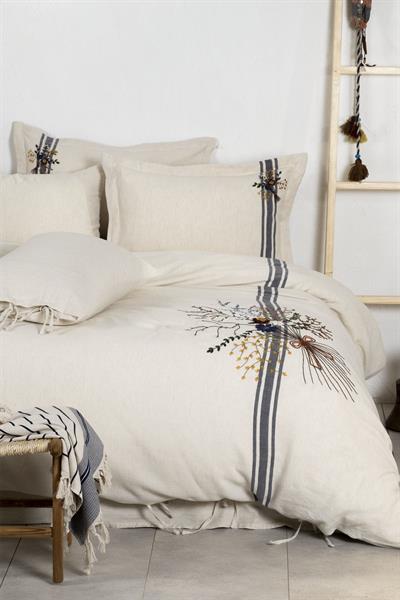 Ecocotton Charla Çift Kişilik Nevresim Takımı %100 OrganikPamuk Kenevir Karışımlı Ekru-Lacivert 200x220 Cm