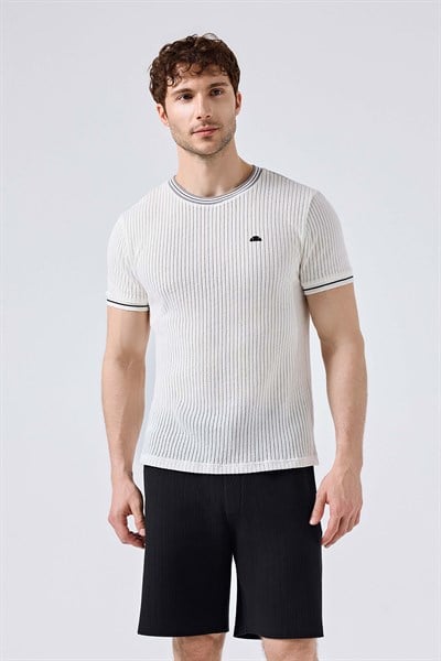 Ellesse % 100 Pamuk Regular Fit Bisiklet Yaka Triko Erkek T Shirt 6SM5046-OF BEYAZ