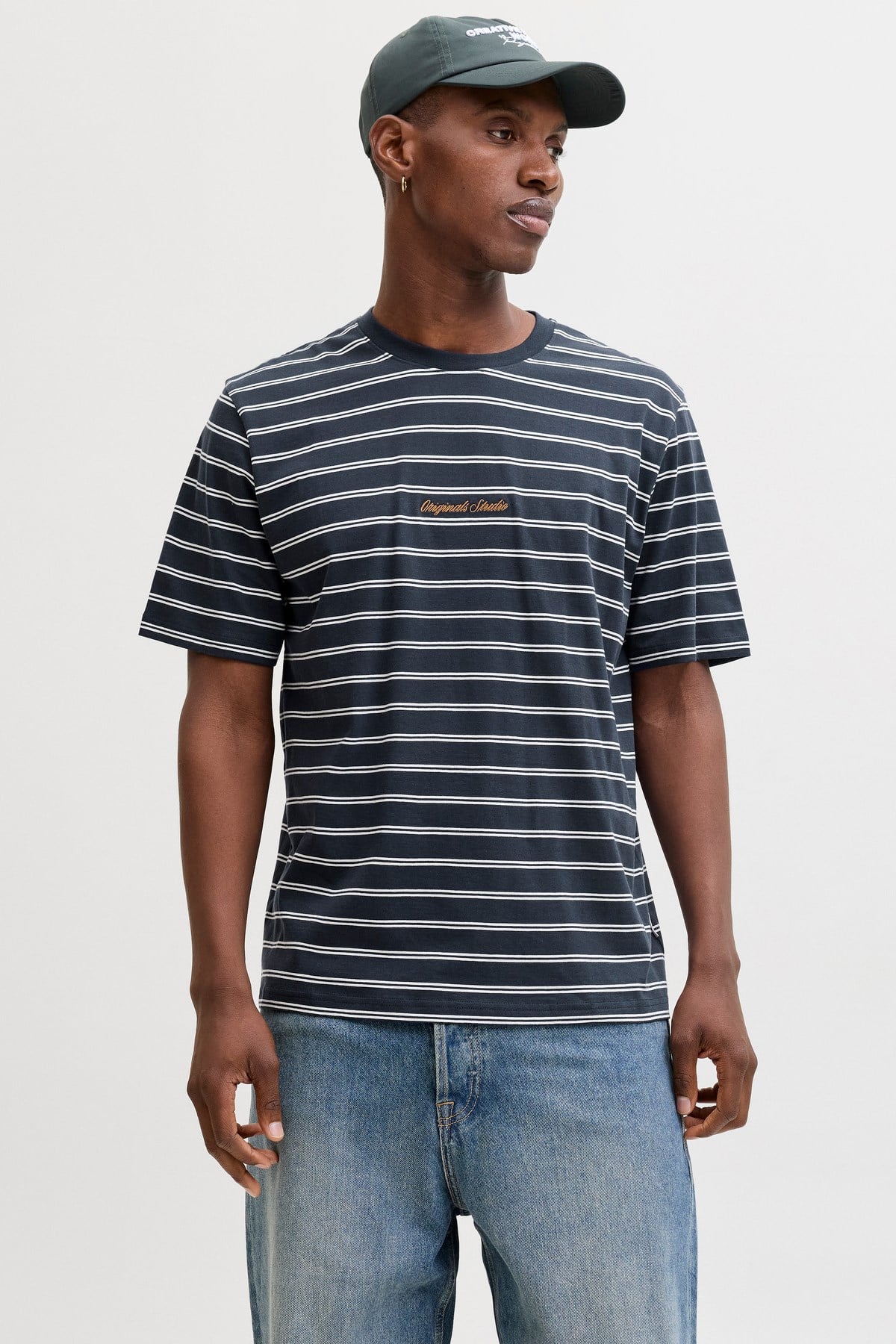 Jack & Jones Originals Çizgili Pamuklu Relaxed Fit Bisiklet Yaka