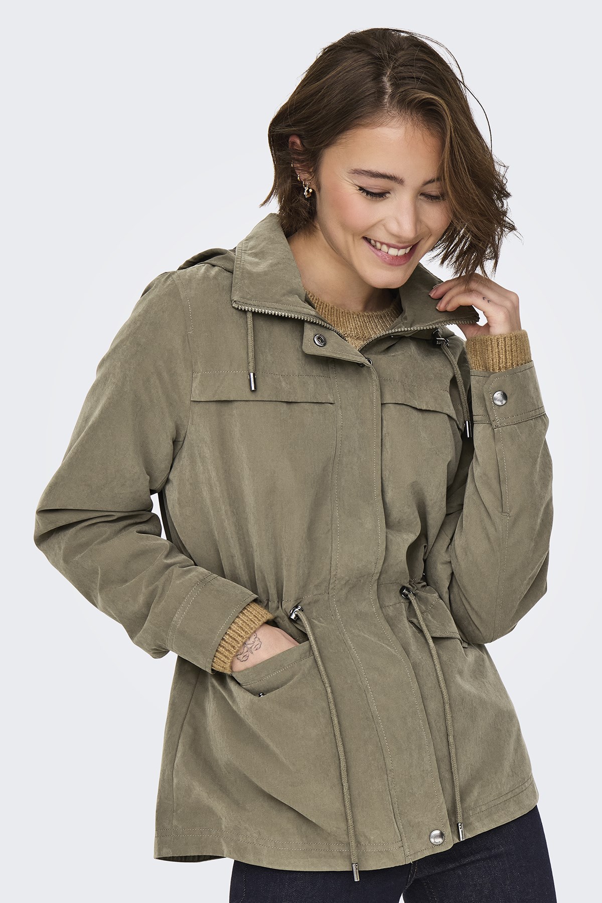 Only Onlnewstarline Regular Fit Kapüşonlu Cepli Mevsimlik Bayan