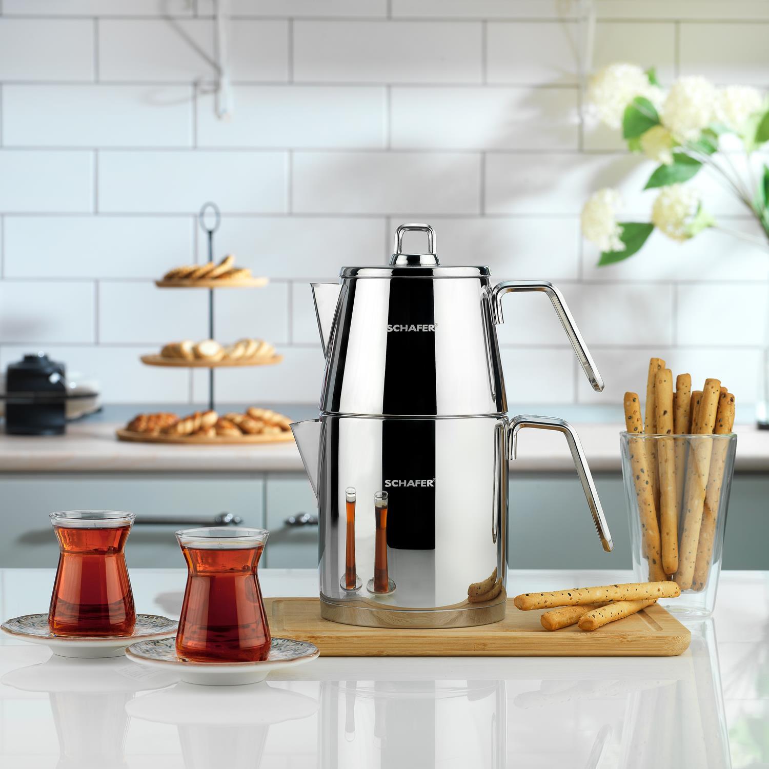 Schafer Napoli Çelik Çaydanlık Takımı Büyük Boy 4 prç Inox