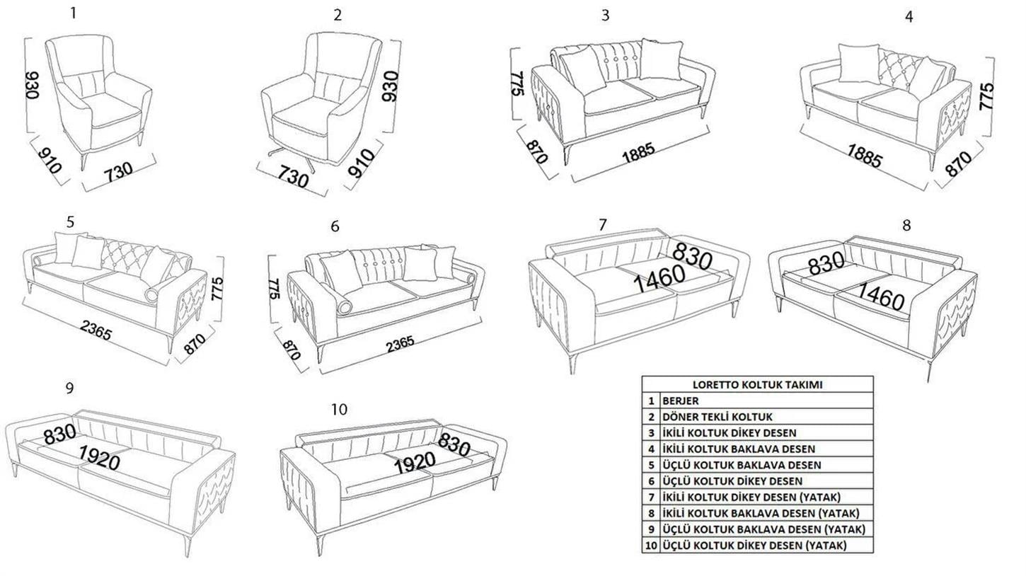 Bellona Loretto Üçlü Koltuk Krem