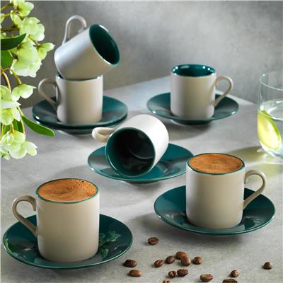 Schafer Aurora 6 Kişilik Kahve Fincan Takımı 12 Parça Gri/Yeşil