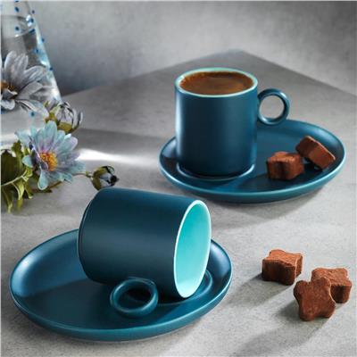 Schafer Aurora 2 Kişilik Kahve Fincan Takımı 4 Parça Lacivert/Mavi