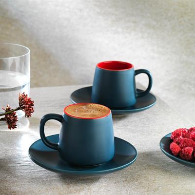 Schafer Aurora 2 Kişilik Kahve Fincan Takımı 4 Parça Lacivert/Kırmızı