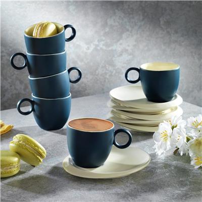Schafer Aurora 6 Kişilik Kahve Fincan Takımı 12 Parça Lacivert/Bej