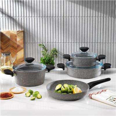 Schafer Etna Yanmaz Yapışmaz Tencere Seti 7 prç Gri