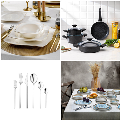 Schafer Gold Sofra & Mutfak Seti | Yemek Takımı+ÇKB+Tencere Seti+2 Çeşit 24 prç Yemek Takımı