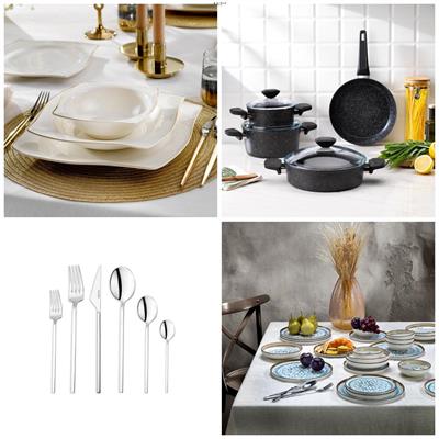 Schafer Gold Sofra & Mutfak Seti | Yemek Takımı+ÇKB+Tencere Seti+2 Çeşit 24 prç Yemek Takımı