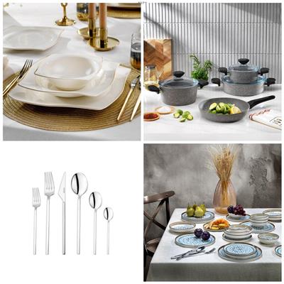 Schafer Gold Sofra & Mutfak Seti | Yemek Takımı+ÇKB+Tencere Seti+2 Çeşit 24 prç Yemek Takımı