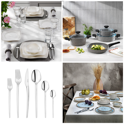 Schafer Platin Sofra & Mutfak Seti | Yemek Takımı+ÇKB+Tencere Seti+2 Çeşit 24 prç Yemek Takımı