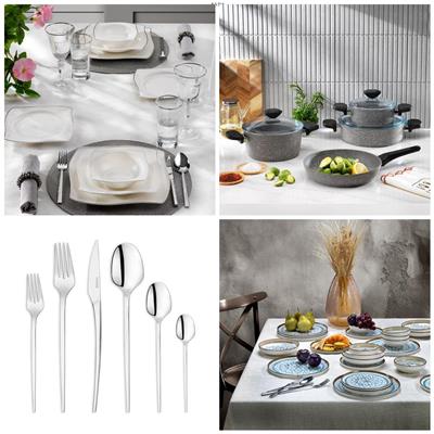 Schafer Platin Sofra & Mutfak Seti | Yemek Takımı+ÇKB+Tencere Seti+2 Çeşit 24 prç Yemek Takımı