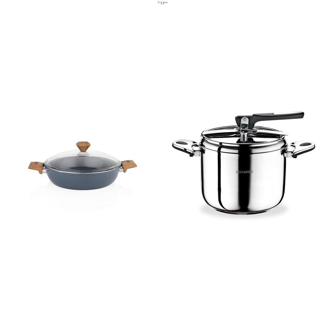 KRM-00085Schafer Pişirme Seti - Classic Düdüklü+Fiesta Tencere 30 cm Siyah