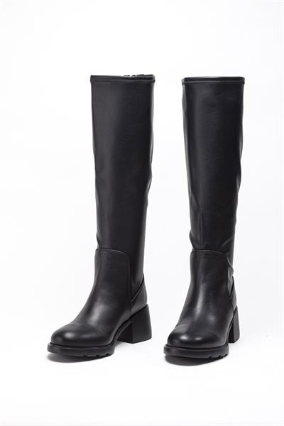 Siyah Streç Topuklu Çizme