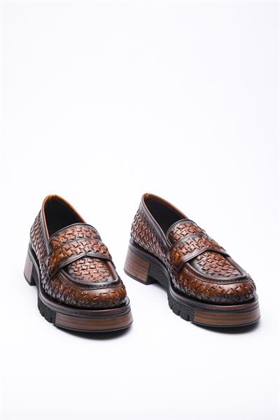 Taba Örgü Deri Loafer