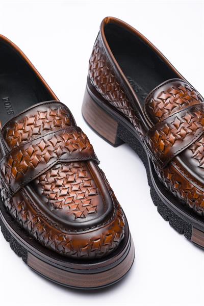 Taba Örgü Deri Loafer