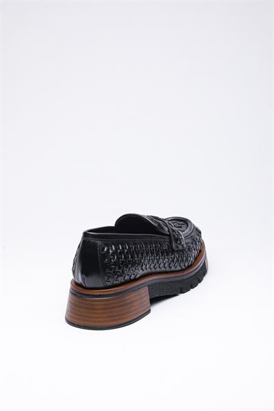 Siyah Örgü Deri Loafer