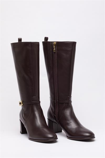 Kahverengi Topuklu Deri Çizme