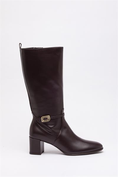 Kahverengi Topuklu Deri Çizme