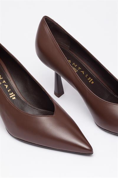Kahve Deri Stiletto Ayakkabı