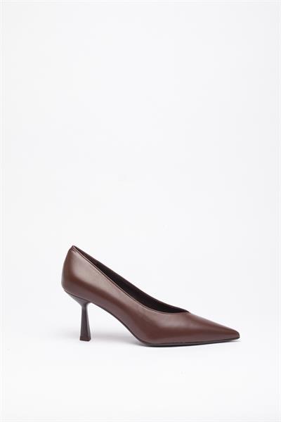 Kahve Deri Stiletto Ayakkabı