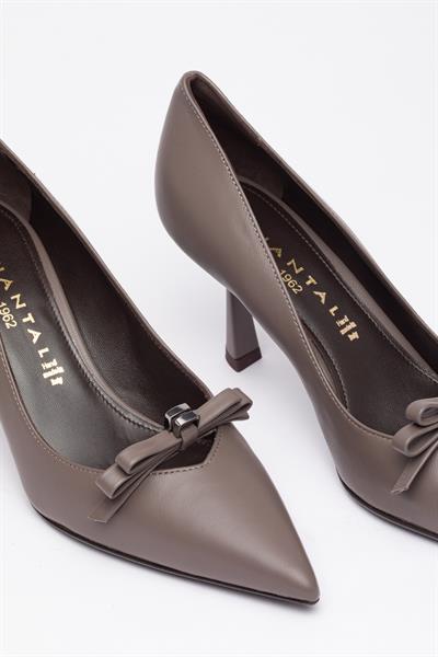 Mat Gri Deri Stiletto Ayakkabı