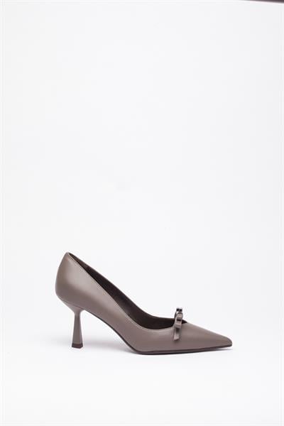 Mat Gri Deri Stiletto Ayakkabı