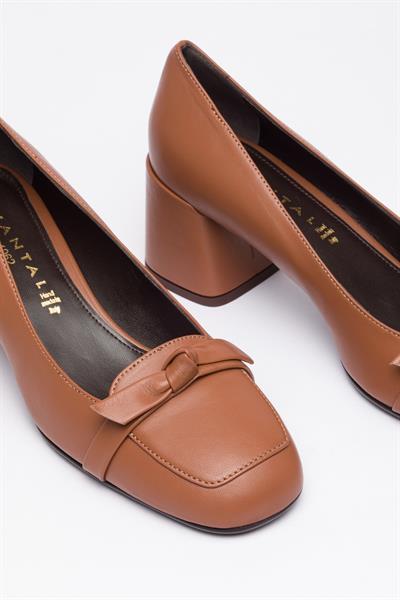 Taba Deri Topuklu Ayakkabı