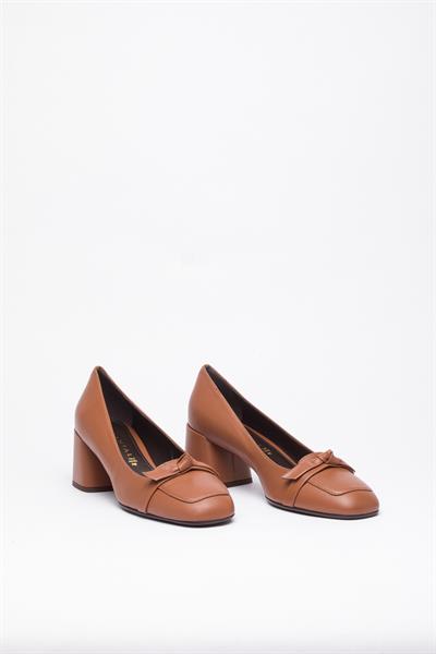 Taba Deri Topuklu Ayakkabı