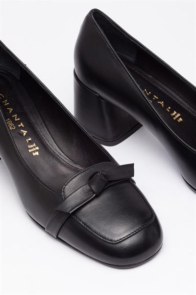 Siyah Deri Topuklu Ayakkabı