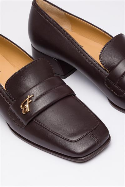 Kahve Deri Topuklu Ayakkabı