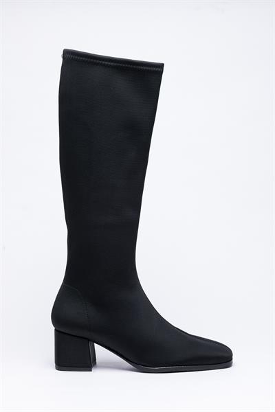 Siyah Streç Çorap Topuklu Çizme
