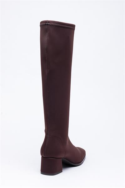 Kahve Streç Çorap Topuklu Çizme