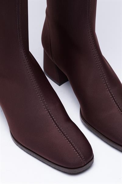 Kahve Streç Çorap Topuklu Çizme