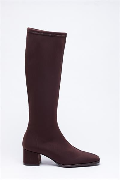 Kahve Streç Çorap Topuklu Çizme