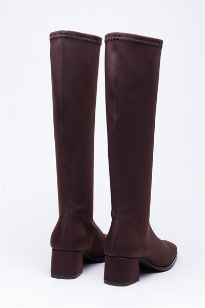 Kahve Streç Çorap Topuklu Çizme