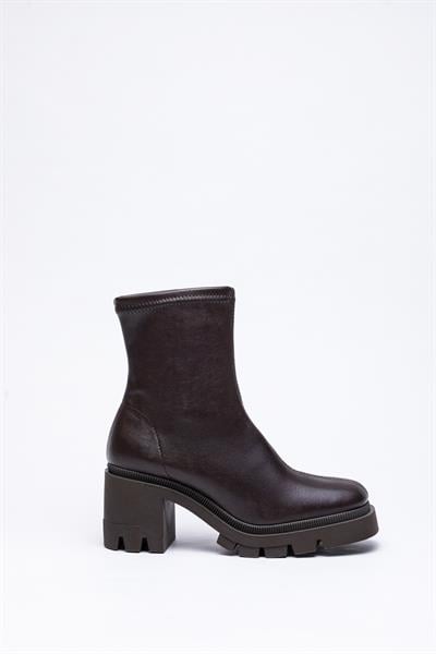 Kahve Streç Çorap Topuklu Bot