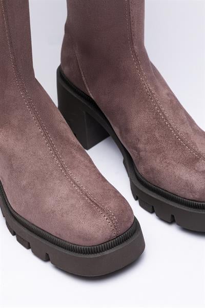 Vizon Rengi Streç Çorap Topuklu Çizme