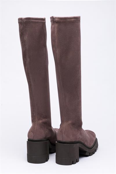 Vizon Rengi Streç Çorap Topuklu Çizme